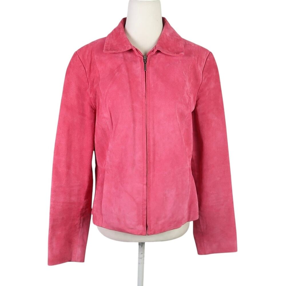 Vintage Y2K Eddy 100 pink suede leather zip front jacket 10P